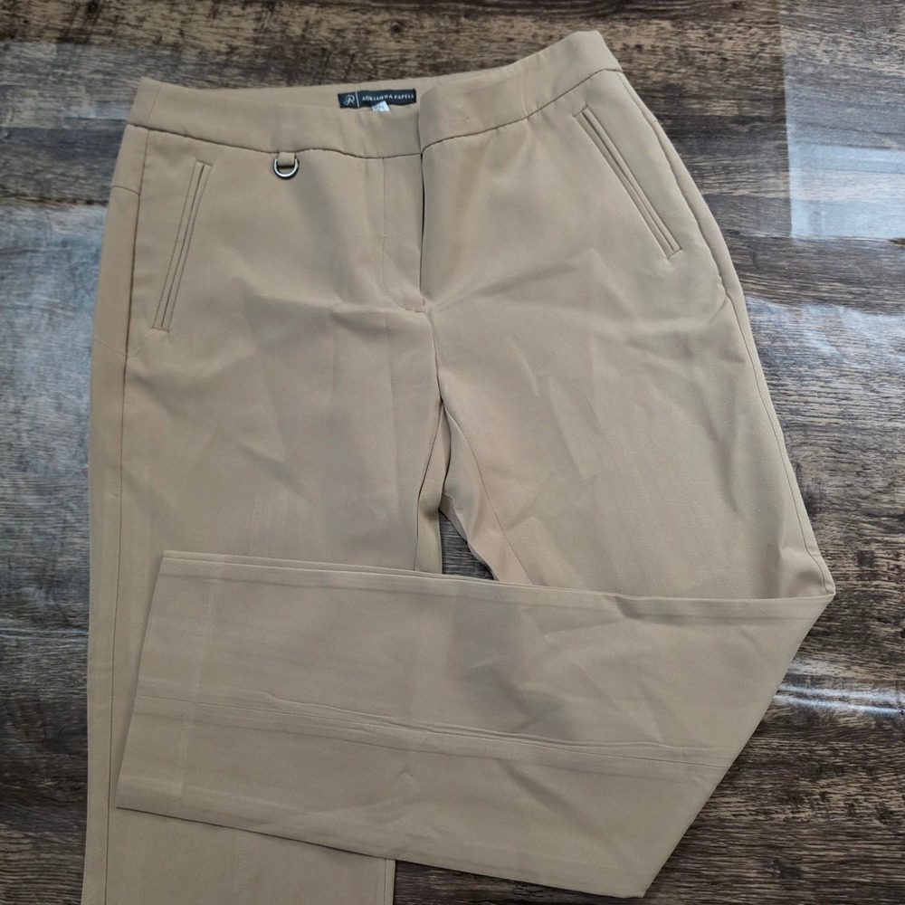 ADRIANNA PAPELL Dress Pants Womens 10 Tan‎ Beige Straight Leg Trousers Workwear